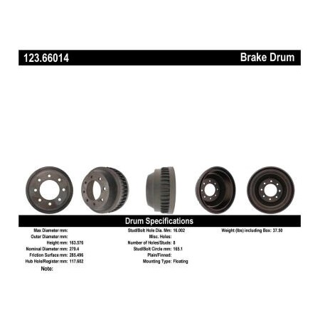 Centric C-Tek Standard Brake Drum, C-Tek 123.66014